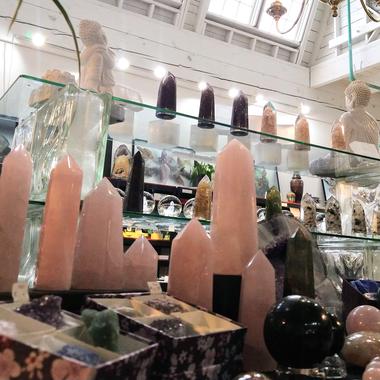 Shelves of polished towers & spheres